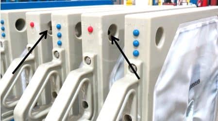 #1 intermediate filter plates ported, arrows showing ports