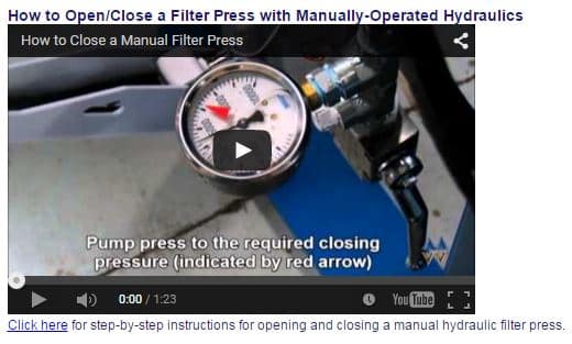 M..W. Watermark Filter Press Service Videos - How to Open and Close a Filter Press with Manual Hydraulics