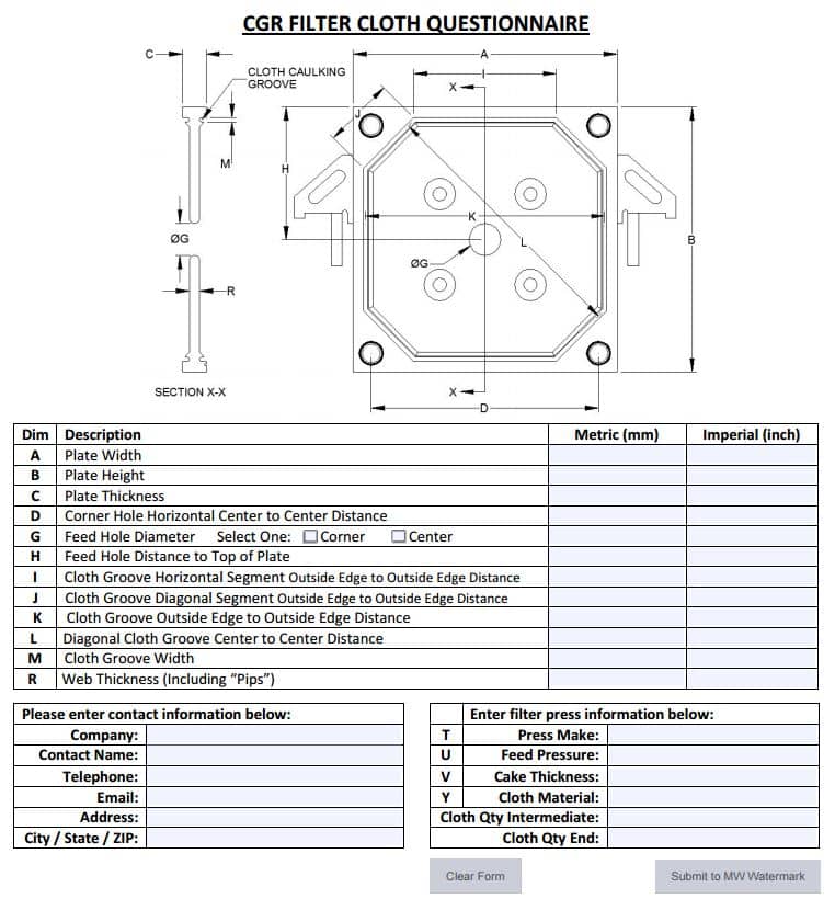M.W. Watermark - CGR (Caulked, Gasketed, Recessed Chamber) Filter Cloth Template