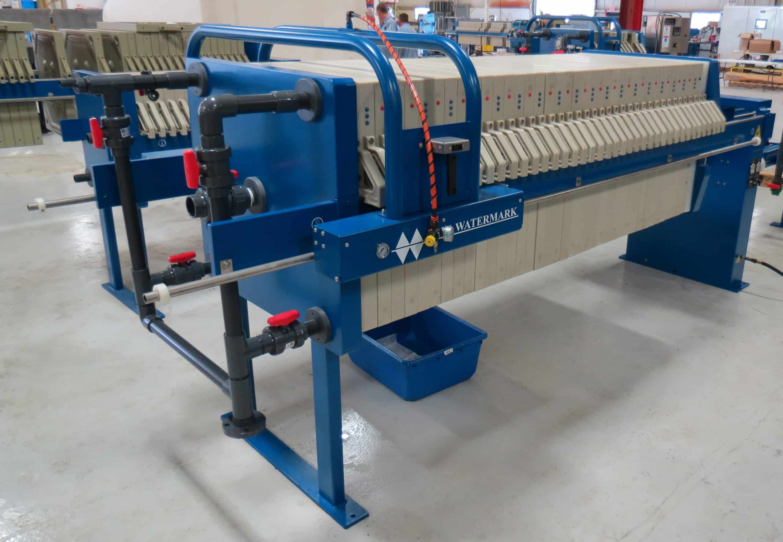 M.W. Watermark 800mm filter press with a semi-automatic plate shifter. Application: Egg production wastewater.