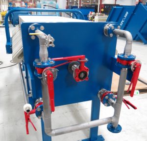 M.W. Watermark 800mm filter press with food grade plates, cloths and hydraulic oil. Stainless Steel manifold. Built for filtering liquid sucrose.