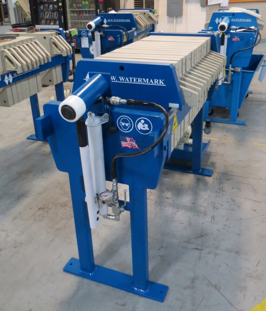 M.W. Watermark 470mm filter press with manual hydraulics - built for processing UV coating.