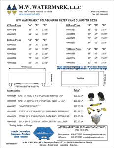 M.W. Watermark Filter Cake Dumpster Sizes and Accessories Sheet