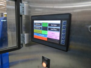 Touch-screen interface for controlling the filter press, including opening and closing the press via electric hydraulics and programming multiple cycles.