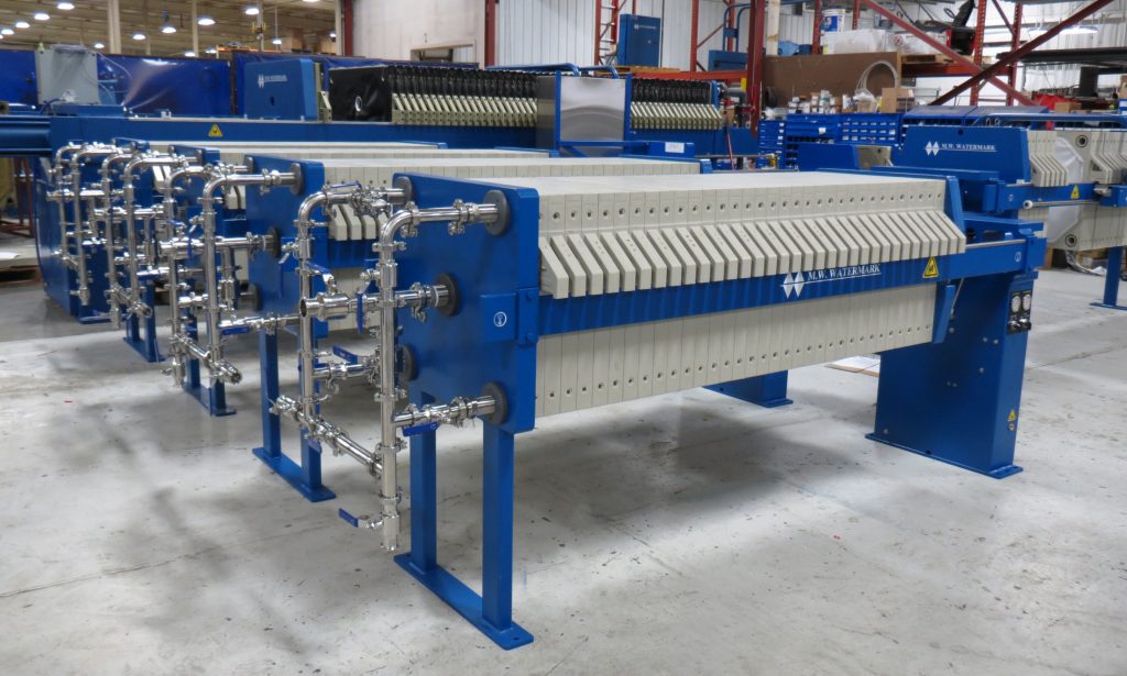 Each of these M.W. Watermark 630mm CBD oil extraction filter presses feature a stainless steel manifold with tri-clamp fittings that allow for ease of disassembly when cleaning.