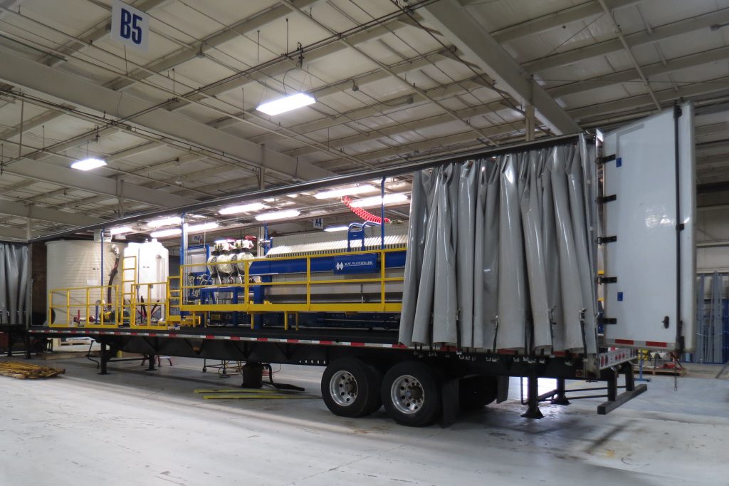 M.W. Watermark 1200mm trailer-mounted mobile filter press - build for produced water recovery in the oil and gas industry.