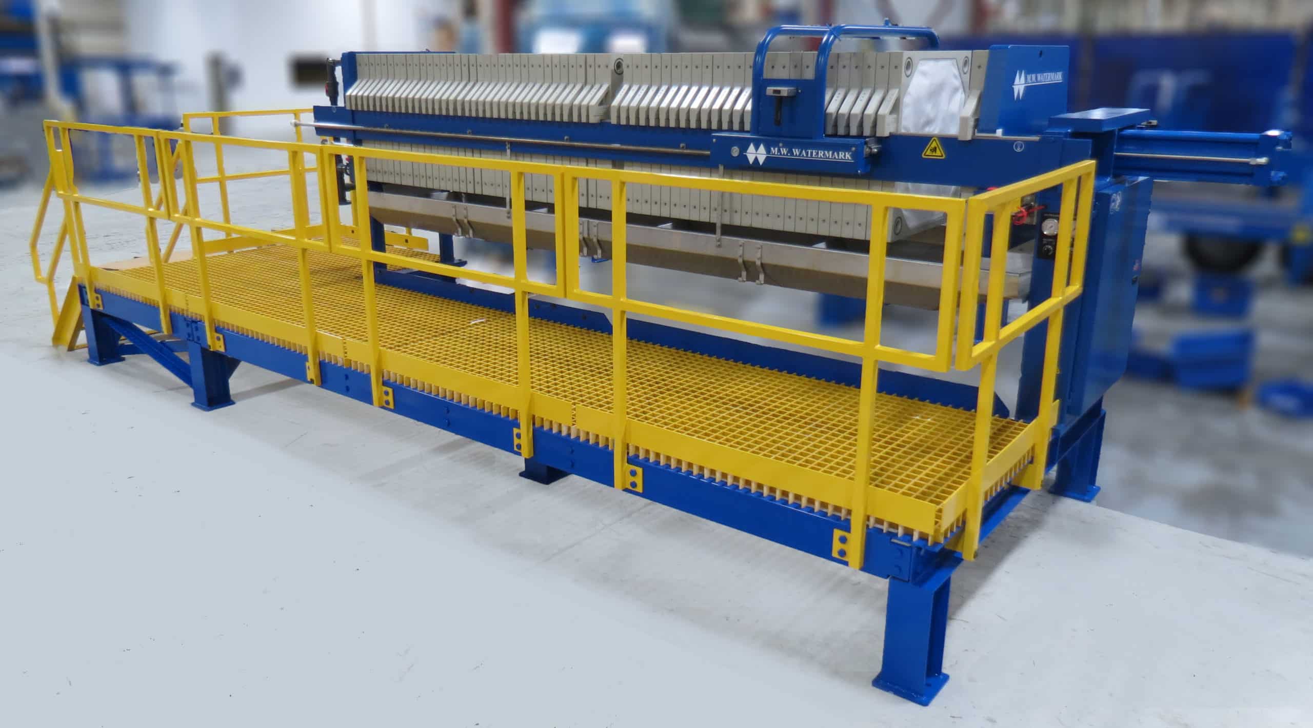 An elevated platform can be a big time saver when operating your filter press. Coupled with a chute and bulk bag hangers, filter cake discharge and removal becomes a snap.