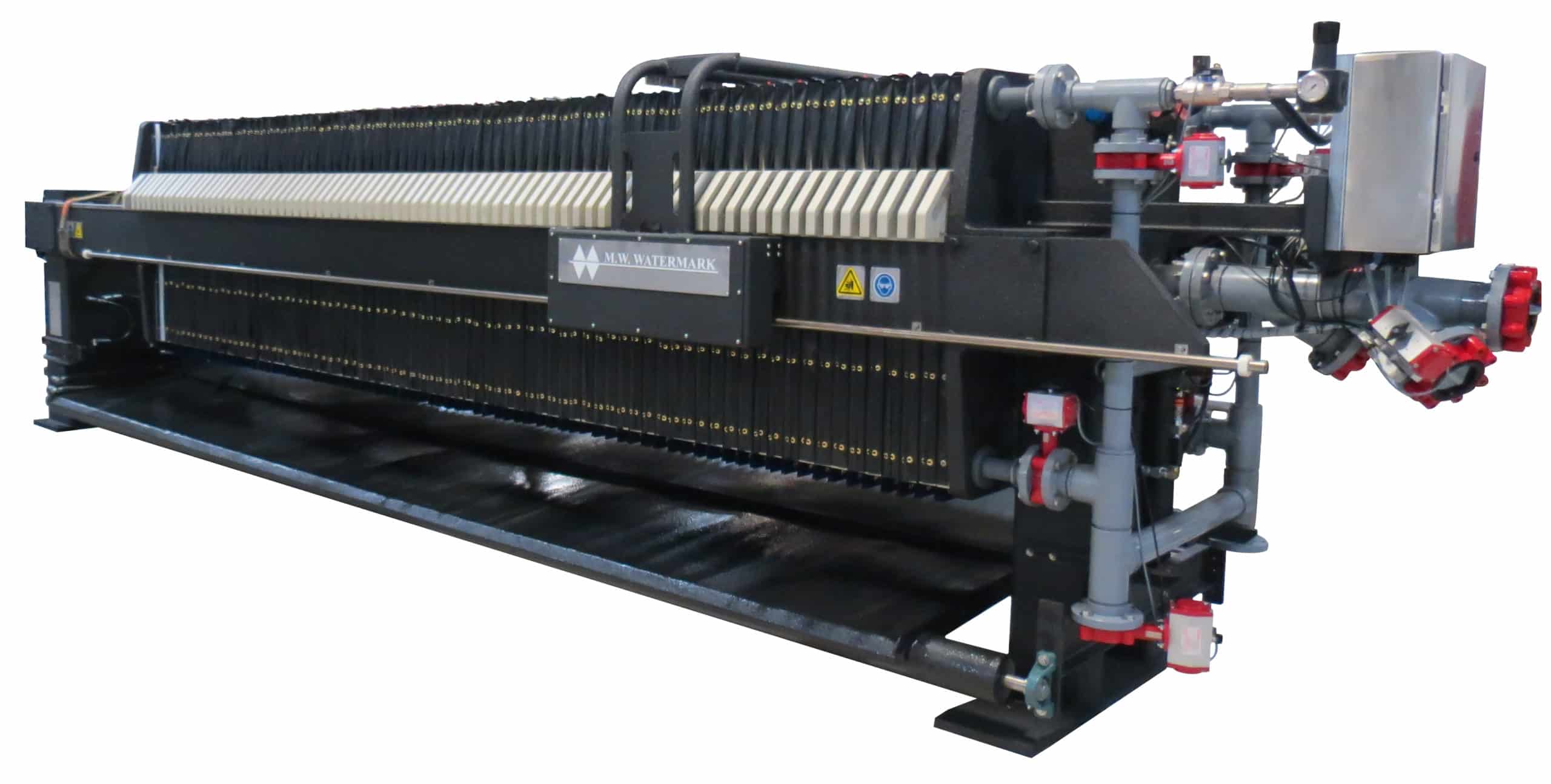 M.W. Watermark 1200mm Filter Press with Semi-Automatic Plate Shifter, Process Automation Control System (PACS), Enduroliner Coating, Automatic Drip Trays, Core Blow Manifold and Automated Valves