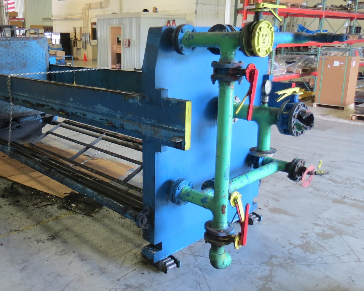 Midway-shot of a Perrin Filter Press manifold and plates in the middle of an M.W. Watermark rebuild