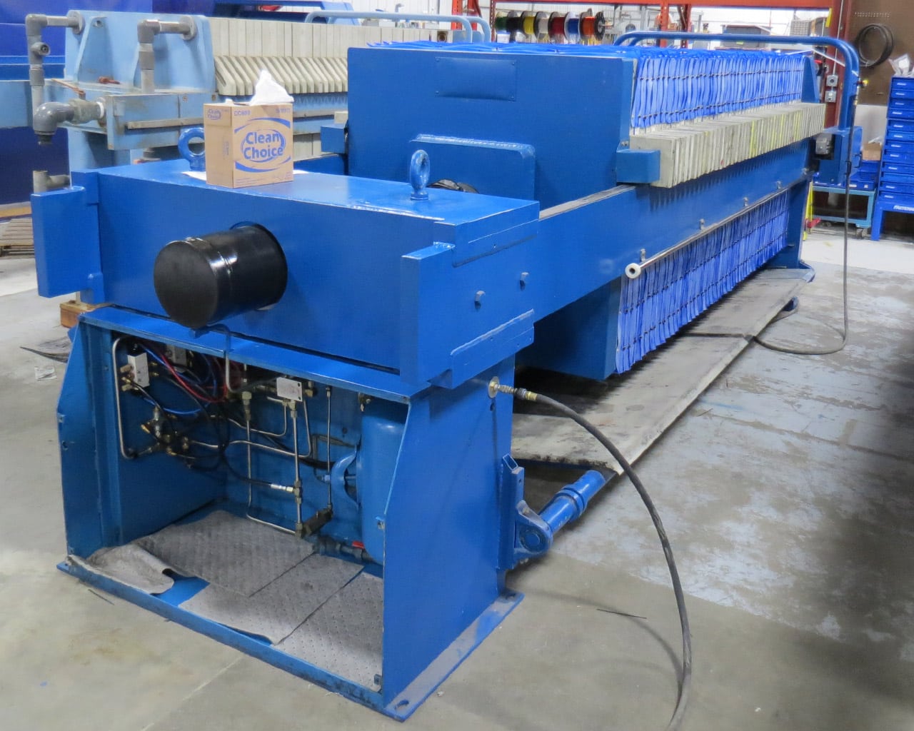 After-shot of a Perrin Filter Press hydraulics and plates following an M.W. Watermark rebuild