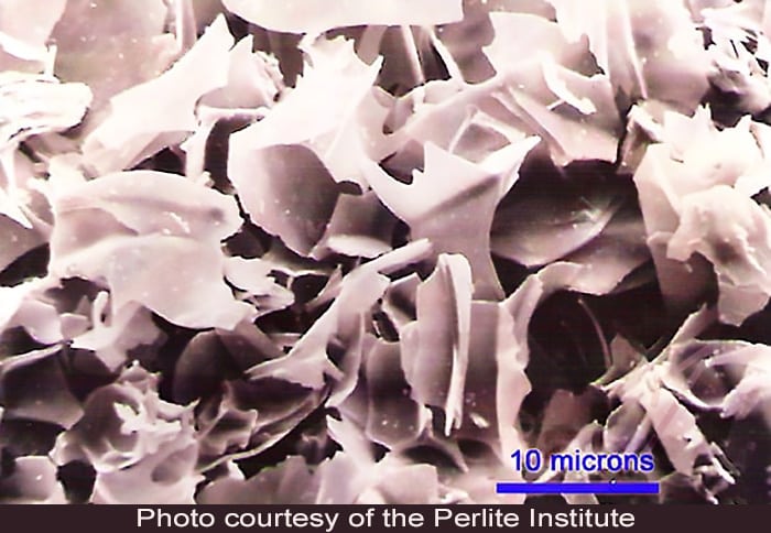 Perlite's rigid structure viewed under magnification